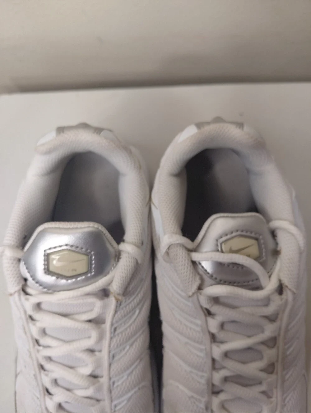 Nike Air Max Plus Kids White and Silver Mesh Sneakers Size 6